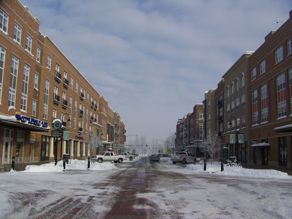 Snow covered Road in Downtown South Bend